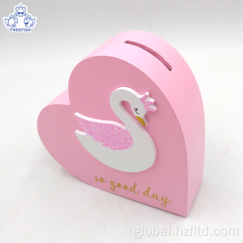 Wooden Coin Bank Wooden Heart Shaped White swan Coin Piggy Bank Manufactory